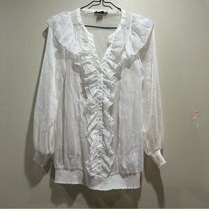 KENSIE oversized sheer white blouse